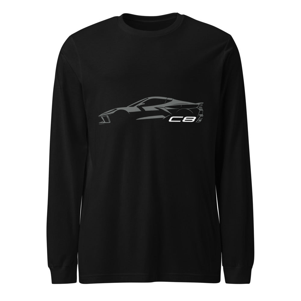 JG Infinite Blue 2020 C8 Corvette Stingray Men's Long Sleeve Shirt - Automotive Tee - View #5