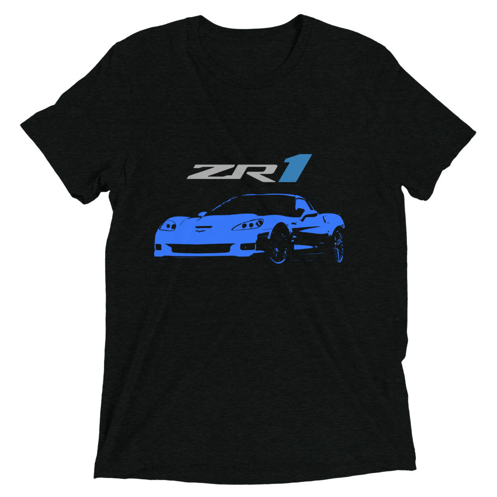 Blue Corvette C6 ZR1 Custom Sixth Gen Vette Drivers tri-blend t-shirt for car show