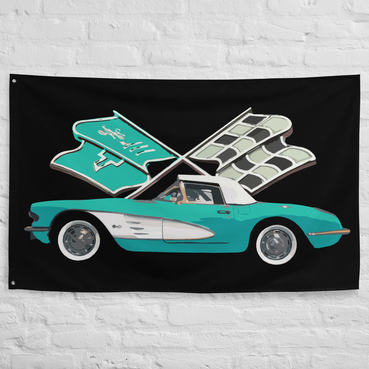 Chevrolet Corvette コルベットc1 ウォールシェルフ 壁棚 Antique Corvette C1 Aqua Teal Classic Car | Racing Roots