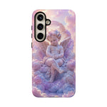Cherub Cloud Throne Phone Case, Pastel Marble 3D Render Cover