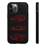 C4 Corvette Line Art Phone Case, Glowing Red Three-View