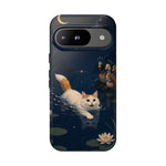 Turkish Van Swimming Cat Tough Case | Whimsical Night Pond, Lily Pads, Ducks