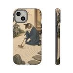 Zen Garden Cat Phone Case, Sand Spiral Japanese Art Cover