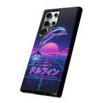 Neon Dolphin Retro Wave Tough Case | Vaporwave Japanese Text, 80s Synth Sunset