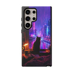 Lo-Fi Cat Neon Rain Window Vaporwave Art Tough Phone Case