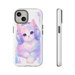 Pastel Cat Phone Case, Headphones Glitch Color Block Cover