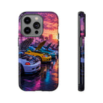 Sunset Car Meet Civic Phone Case | Sports Cars, Palm Trees, Neon Beach Scene