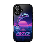 Neon Dolphin Retro Wave Tough Case | Vaporwave Japanese Text, 80s Synth Sunset