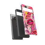 Pop Art Kiss Lip Pattern Phone Case | Bold Lightning Star Collage