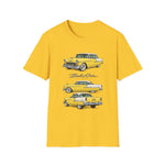 Yellow 1955 Chevy Bel Air T-Shirt | Vintage Classic Car Trio Illustration