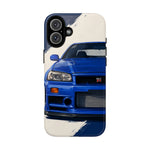R34 Skyline GT-R Bayside Blue Tough Phone Case for 90s JDM Fans