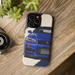 R34 Skyline GT-R Bayside Blue Tough Phone Case for 90s JDM Fans