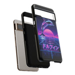 Neon Dolphin Retro Wave Tough Case | Vaporwave Japanese Text, 80s Synth Sunset
