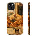 Sleeping French Bulldog with Croissants phone case | cute bakery scene