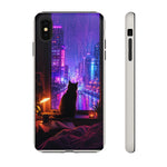 Lo-Fi Cat Neon Rain Window Vaporwave Art Tough Phone Case