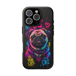Pug Neon Graffiti Portrait Tough Phone Case - Dripping Paint