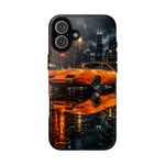 Orange Daytona Phone Case, Rainy City Night Muscle Car Tough Cover