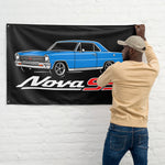 1966 1967 Nova SS Wall Flag Banner 34x56 Garage Man Cave Decor Blue Hot Rod