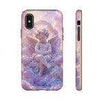 Cherub Cloud Throne Phone Case, Pastel Marble 3D Render Cover