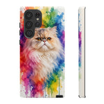 Persian Cat Watercolor Portrait Tough Phone Case - Rainbow