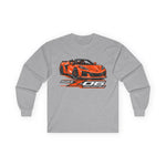 C8 Z06 Convertible Illustration Long Sleeve, Orange Sports Car Tee