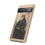 Samurai Cat Phone Case, Cherry Blossom Katana Art Cover