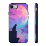 Silhouette Cat Moon Phone Case | Purple Pink Sky Vaporwave Cover