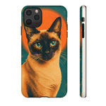 Siamese Cat Retro Halftone Portrait Case - Orange Teal Print