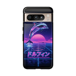 Neon Dolphin Retro Wave Tough Case | Vaporwave Japanese Text, 80s Synth Sunset