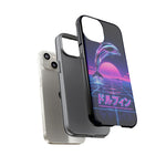 Neon Dolphin Retro Wave Tough Case | Vaporwave Japanese Text, 80s Synth Sunset