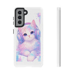 Pastel Cat Phone Case, Headphones Glitch Color Block Cover