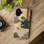 Zen Garden Cat Phone Case, Sand Spiral Japanese Art Cover