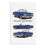 1963 Galaxie Convertible Blue Banner 34x56 Garage Man Cave Wall Decor Gift