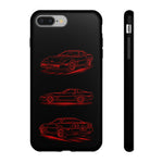C4 Corvette Line Art Phone Case, Glowing Red Three-View