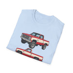 1982 Chevy K10 Silverado Red Pickup T-Shirt | Trio Truck Illustration