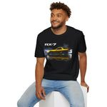 Yellow RX-7 Sports Car T-Shirt | Retro JDM Racing Illustration