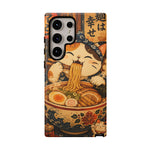 Ramen Cat Phone Case, Slurping Noodles Folk Art Cover, Gift