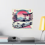240SX Poster JDM Drift Car Japanese Rising Sun Cherry Blossom Wall Art