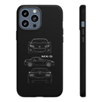 MX-5 Roadster Blueprint Miata Phone Case Featuring Front Side and Rear Views
