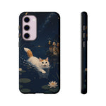 Turkish Van Swimming Cat Tough Case | Whimsical Night Pond, Lily Pads, Ducks