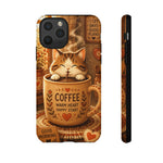 Coffee Cat Phone Case, Cozy Morning Folk Art Cover, Gift