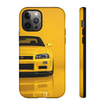 Yellow Skyline Phone Case, R34 GTR 90s JDM Legend Tough Cover for Men Gift