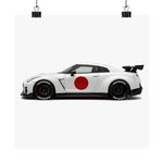 GT-R R35 Poster JDM Sports Car Wall Art Print Japan Flag White Supercar