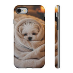 Maltese Puppy Burrito Phone Case, Cozy Blanket Portrait