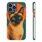 Siamese Cat Retro Halftone Portrait Case - Orange Teal Print