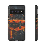 Orange Daytona Phone Case, Rainy City Night Muscle Car Tough Cover