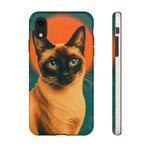 Siamese Cat Retro Halftone Portrait Case - Orange Teal Print