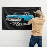 1969 1970 Nova Wall Flag Banner 34x56 Light Blue Black Top Coupe Decor