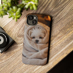 Maltese Puppy Burrito Phone Case, Cozy Blanket Portrait