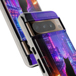 Lo-Fi Cat Neon Rain Window Vaporwave Art Tough Phone Case